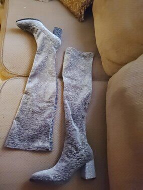 Grey and Silver Over the Knee Boots